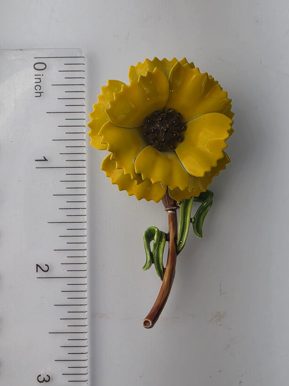 Vintage Yellow Enamel Sunflower Flower 2.5" Brooch Pin - Picture 3 of 3